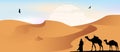 Camels, caravan in the desert, vector illustration Royalty Free Stock Photo