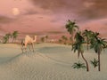 Camels in the desert - 3D render Royalty Free Stock Photo