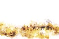 Camels in the desert watercolor painting on white background wi