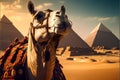 Camels and pyramids in Giza, Egypt. Retro style