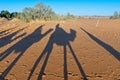 Camels shadows over Erg Chebbi at Morocco Royalty Free Stock Photo