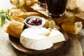 Camembert cheese with bread and jam Royalty Free Stock Photo
