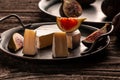 Camembert cheese with figs. Food for wine and romantic, Close up view