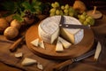 camembert cheese wheel with a knife, cut open Royalty Free Stock Photo