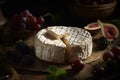 Camembert cheese on wooden table