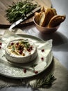 Camembert with honey, walnuts, rosemary and toast Royalty Free Stock Photo