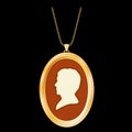 Cameo, Antique Gold Locket, Vintage Gentleman, Jewelry Chain Necklace, isolated on black