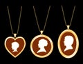 Cameo Family, Antique Gold Lockets isolated on black