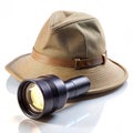 Cameo hat and flashlight isolated on transparent background Royalty Free Stock Photo