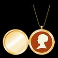 Cameo Locket, Vintage Lady, Antique Gold Keepsake Jewelry, Necklace Chain