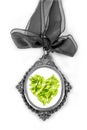 Cameo silver locket with green basil leaves heart Royalty Free Stock Photo