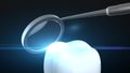 Tooth and dental tool in 3d animation with black background