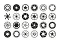 Camera aperture. Lens diaphragm photography icon. Focus or shutter circle logo. Digital film photographic equipment