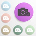 Camera with an appendage badge color set. Simple glyph, flat vector of web icons for ui and ux, website or mobile Royalty Free Stock Photo