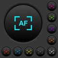 Camera autofocus mode dark push buttons with color icons