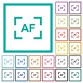 Camera autofocus mode flat color icons with quadrant frames Royalty Free Stock Photo