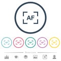 Camera autofocus mode flat color icons in round outlines