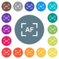 Camera autofocus mode flat white icons on round color backgrounds