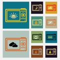 Camera back scene icons concept ideas vintage colo