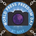 Camera in Button and Broken Chains for Press Freedom Day, Vector Illustration Royalty Free Stock Photo