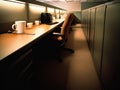 Empty office cubicle during morning coffee break