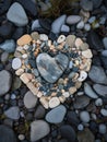 The camera captures various stones arranged around a heart Royalty Free Stock Photo