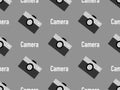 Seamless pattern photography camera cartoon character on gray background Royalty Free Stock Photo