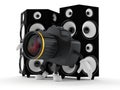 Camera character with big speakers Royalty Free Stock Photo