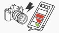 Camera charging battery, photography tech and power management vector design Generative AI Royalty Free Stock Photo