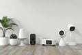 Camera configurations in alarm systems support secure IoT strategy connectivity, wirelessly managing advanced home networking for Royalty Free Stock Photo