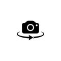 Camera 360-degree view. Panorama camera photo icon on isolated white background. Front camera swap. Eps 10 vector