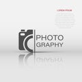 Camera device sign icon in flat style. Photography vector illustration on white isolated background. Cam equipment business Royalty Free Stock Photo