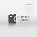 Camera device sign icon in flat style. Photography vector illustration on white isolated background. Cam equipment business Royalty Free Stock Photo