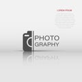 Camera device sign icon in flat style. Photography vector illustration on white isolated background. Cam equipment business Royalty Free Stock Photo