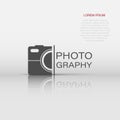 Camera device sign icon in flat style. Photography vector illustration on white isolated background. Cam equipment business Royalty Free Stock Photo