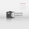 Camera device sign icon in flat style. Photography vector illustration on white isolated background. Cam equipment business Royalty Free Stock Photo