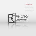 Camera device sign icon in flat style. Photography vector illustration on white isolated background. Cam equipment business Royalty Free Stock Photo