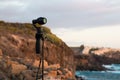 Camera DJI OSMO plus in sunset at the seaside