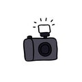 Camera doodle icon, vector illustration