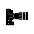 Camera dslr top view icon, vector illustration, black sign on isolated background