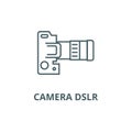 Camera dslr, top view line icon, vector. Camera dslr, top view outline sign, concept symbol, flat illustration