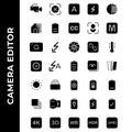 Camera editor icon set include camera,flash,photo filter,power,resolution,gallery,image,battery Royalty Free Stock Photo