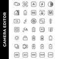 Camera editor icon set include camera,flash,photo filter,power,resolution,gallery,image,battery