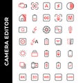 Camera editor icon set include camera,flash,photo filter,power,resolution,gallery,image,battery