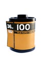 Camera film roll cartridge or 35mm filmstrip, equipment for photograph.