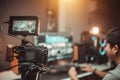 Camera film set on the tripod equipment gear in the studio of blogger