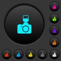 Camera with flash dark push buttons with color icons