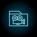 Camera, folder, cinema blue neon icon. Simple thin line, outline vector of cinema icons for ui and ux, website or mobile Royalty Free Stock Photo