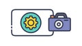 Camera and Gears on Tablet: Digital Photo Workflow, vector design Generative AI Royalty Free Stock Photo