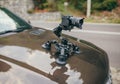 Camera gimbal on the car steadicam keeps on suckers on the auto car Royalty Free Stock Photo